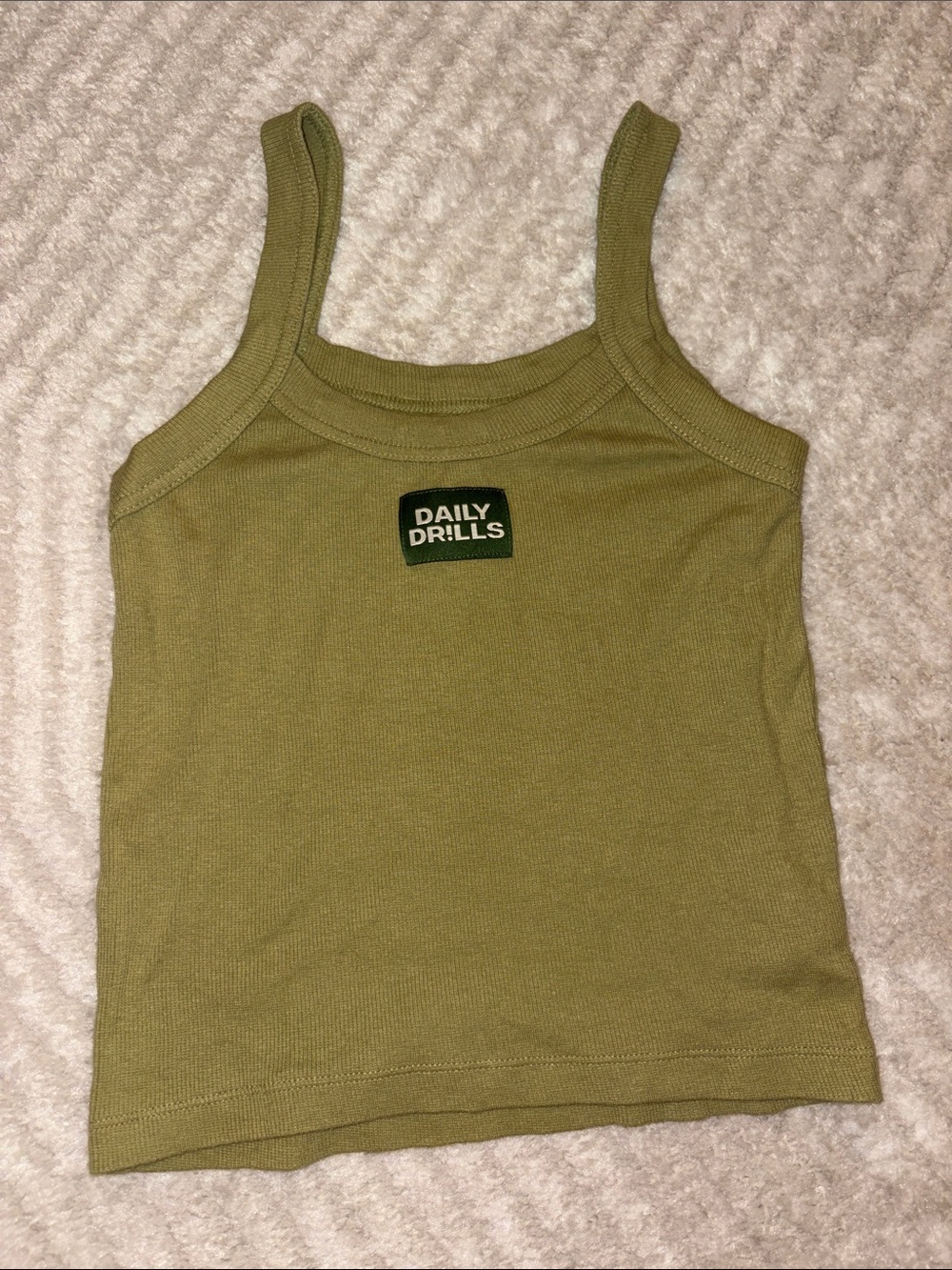 Daily Drills Olive Ribbed Slim-Strap Tank Top